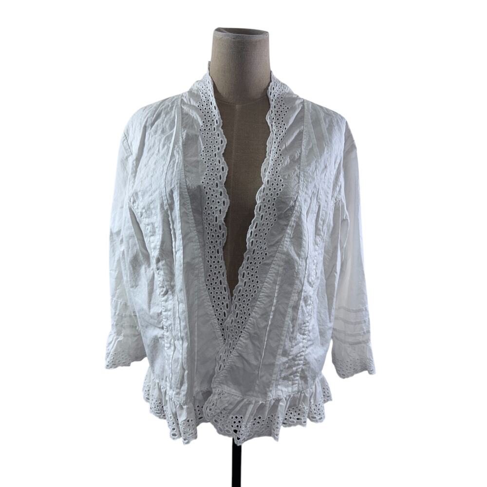 "Vicki Wayne" White Eyelet Cover Up,Cotton,Cottage Core,SZ M, 3/4 Sleeves,Purity